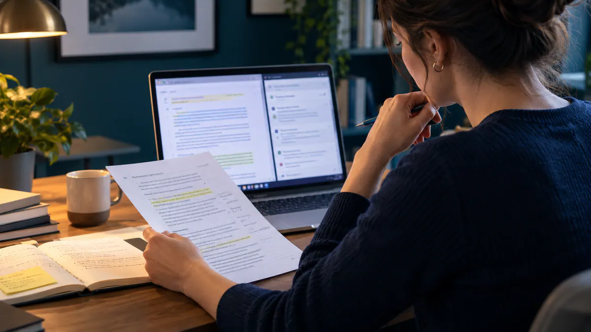 Colleagues reviewing where ai can support a marketing workflow—and where review still matters together at a laptop.
