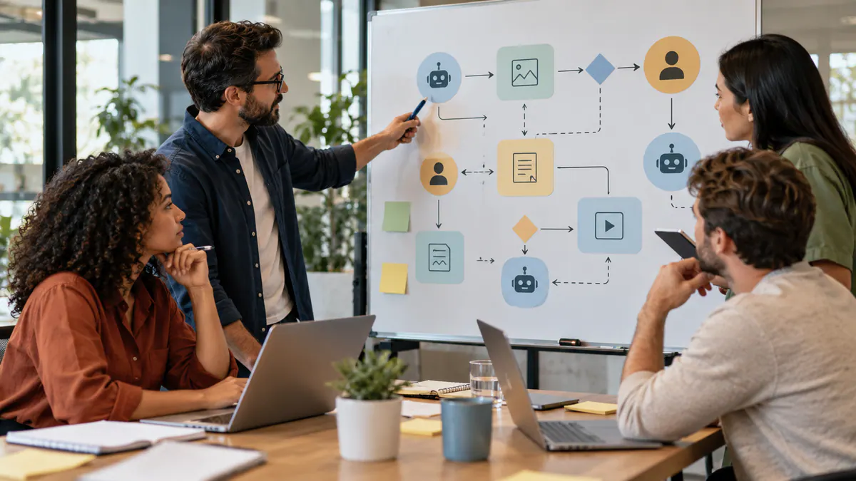 Team reviewing next steps for where ai can support a marketing workflow—and where review still matters.
