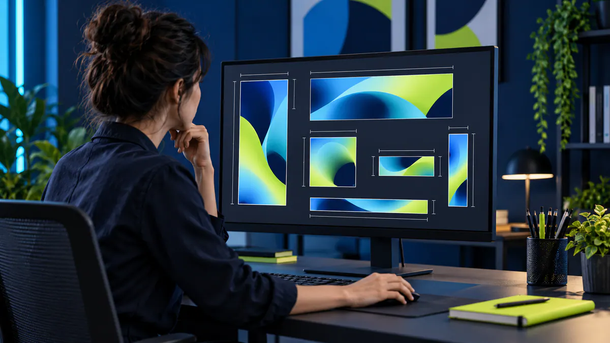 Planning materials and an abstract screen for creative brief for a digital campaign.