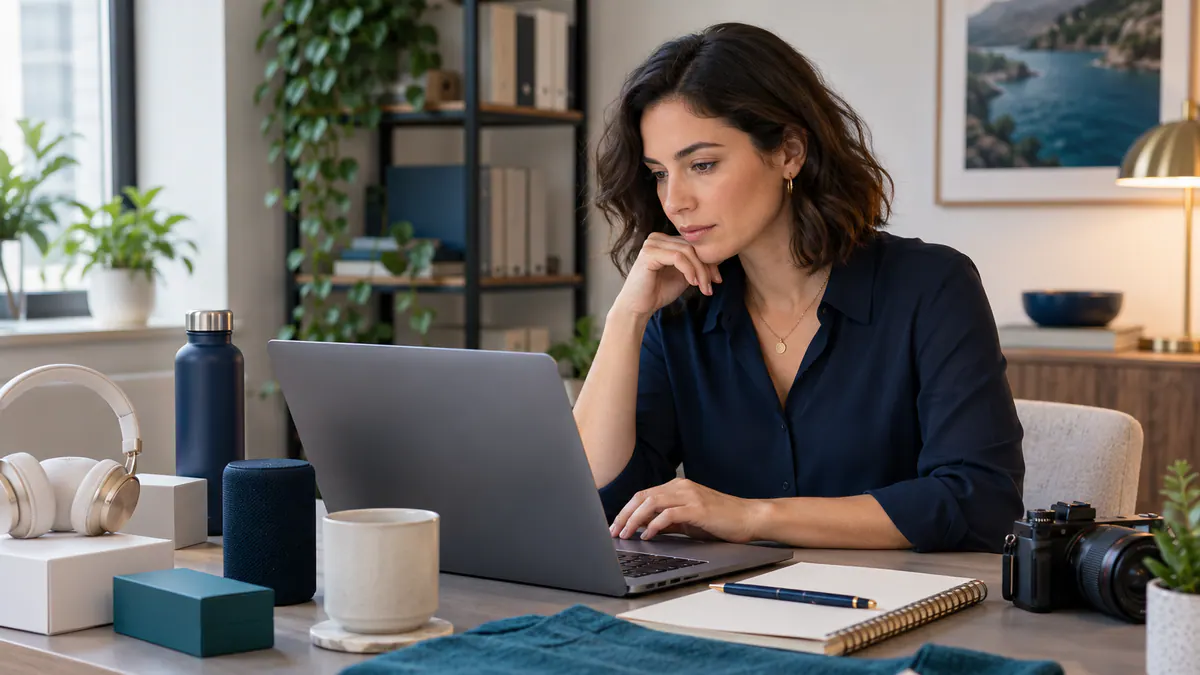 Colleagues reviewing affiliate content for ecommerce: disclosure and editorial standards together at a laptop.