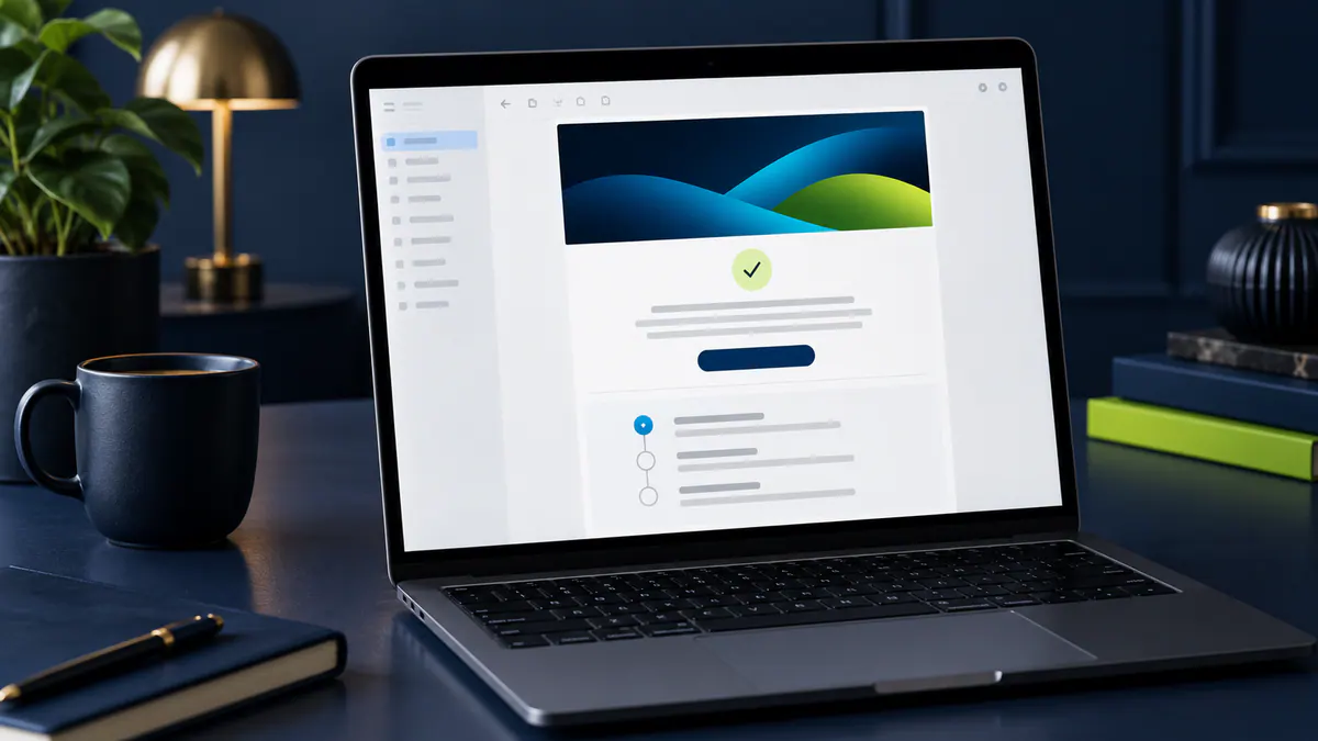 Planning materials and an abstract screen for email follow-up content for new business enquiries.