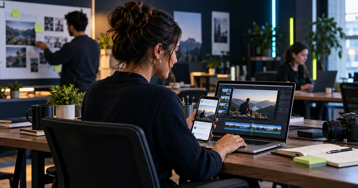 Marketing team planning repurposing one idea into multiple content formats in a modern workspace.