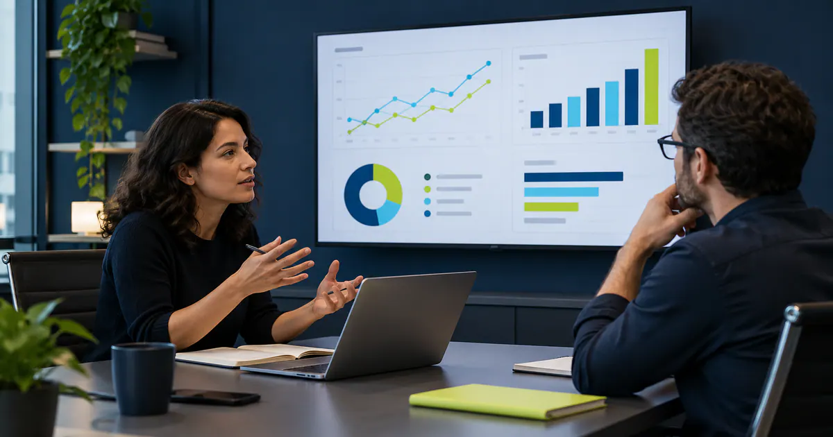 Marketing team planning choose social media metrics that match your goal in a modern workspace.